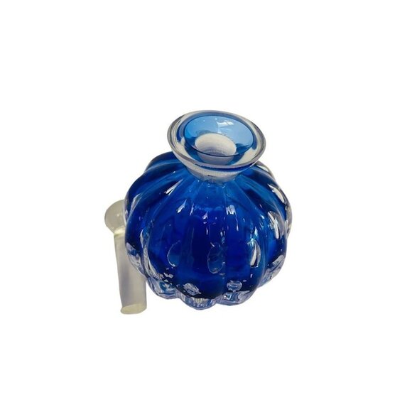 Perfume Bottle Crystal Clear Cobalt Blue Glass Fluted Perfume Bottle 5 1/2" - Picture 4 of 6